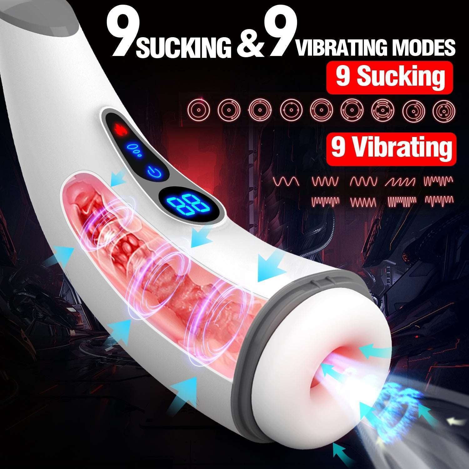 Lurevibe - 007 PRO 9-Frequency Suction 9-Frequency Vibration Heating and Sound-Enabled Male Masturbator - Lurevibe