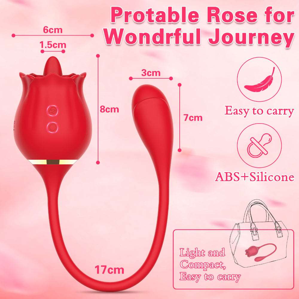 Lurevibe - 2 In 1 Rose Clitoris Vibrator Tongue Licking Thrusting Vibrator Nipple Stimulator