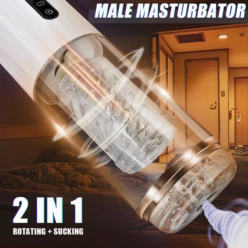 Lurevibe - 10-Frequency Rotating 10-Frequency Retractable Male Masturbator - Lurevibe