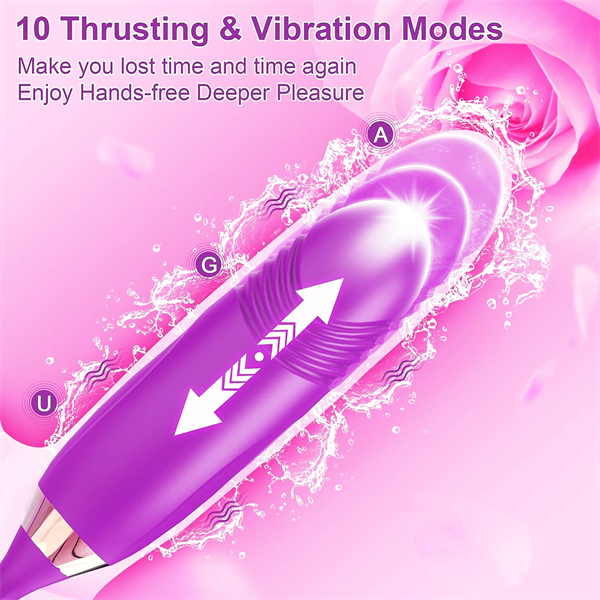 Lurevibe - Rose Muncher Rose Kiss Tongue Vibrator With Thrusting Dildo Vibrator - Lurevibe