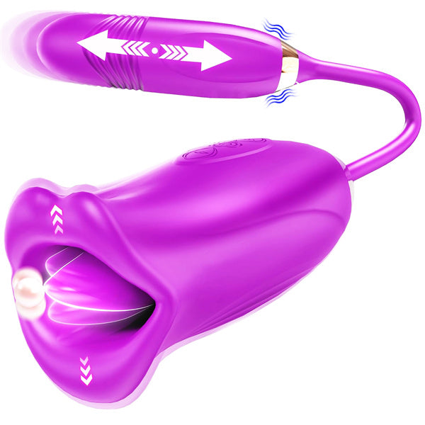 Lurevibe - Rose Muncher Rose Kiss Tongue Vibrator With Thrusting Dildo Vibrator - Lurevibe