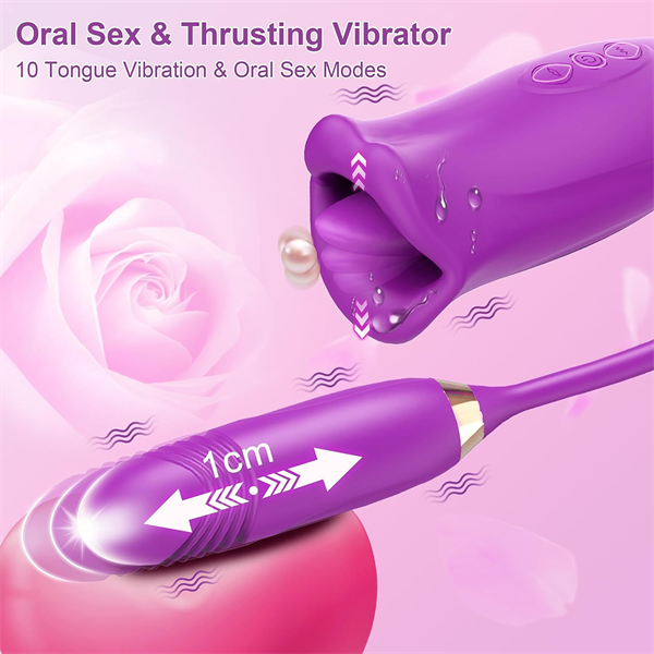 Lurevibe - Rose Muncher Rose Kiss Tongue Vibrator With Thrusting Dildo Vibrator - Lurevibe