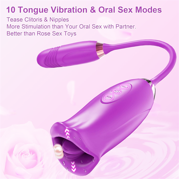 Lurevibe - Rose Muncher Rose Kiss Tongue Vibrator With Thrusting Dildo Vibrator - Lurevibe