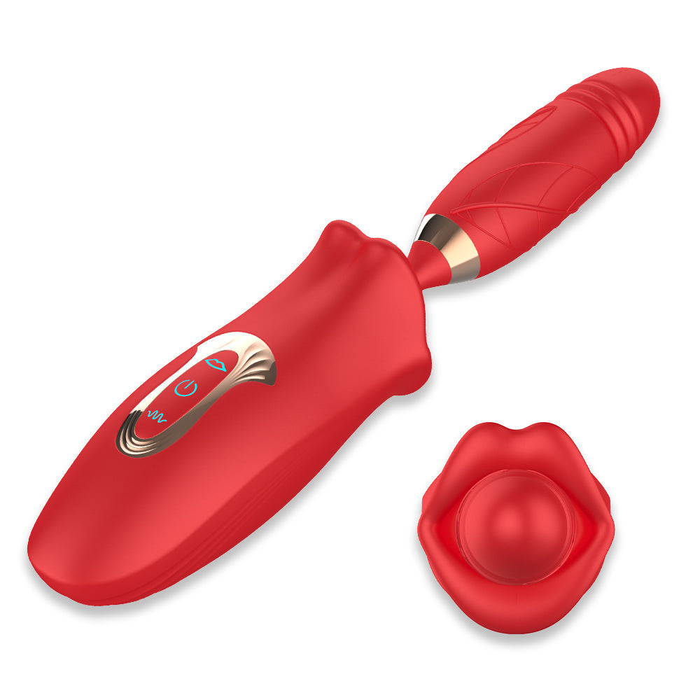 Lurevibe - Rose Muncher Lip Tongue Suction Vibrator With Thrusting Dildo Vibrator - Lurevibe