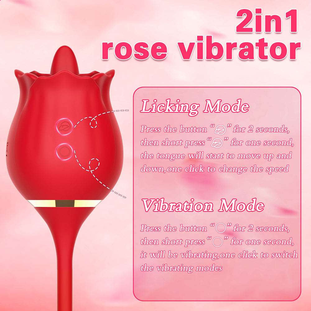 Lurevibe - 2 In 1 Rose Clitoris Vibrator Tongue Licking Thrusting Vibrator Nipple Stimulator