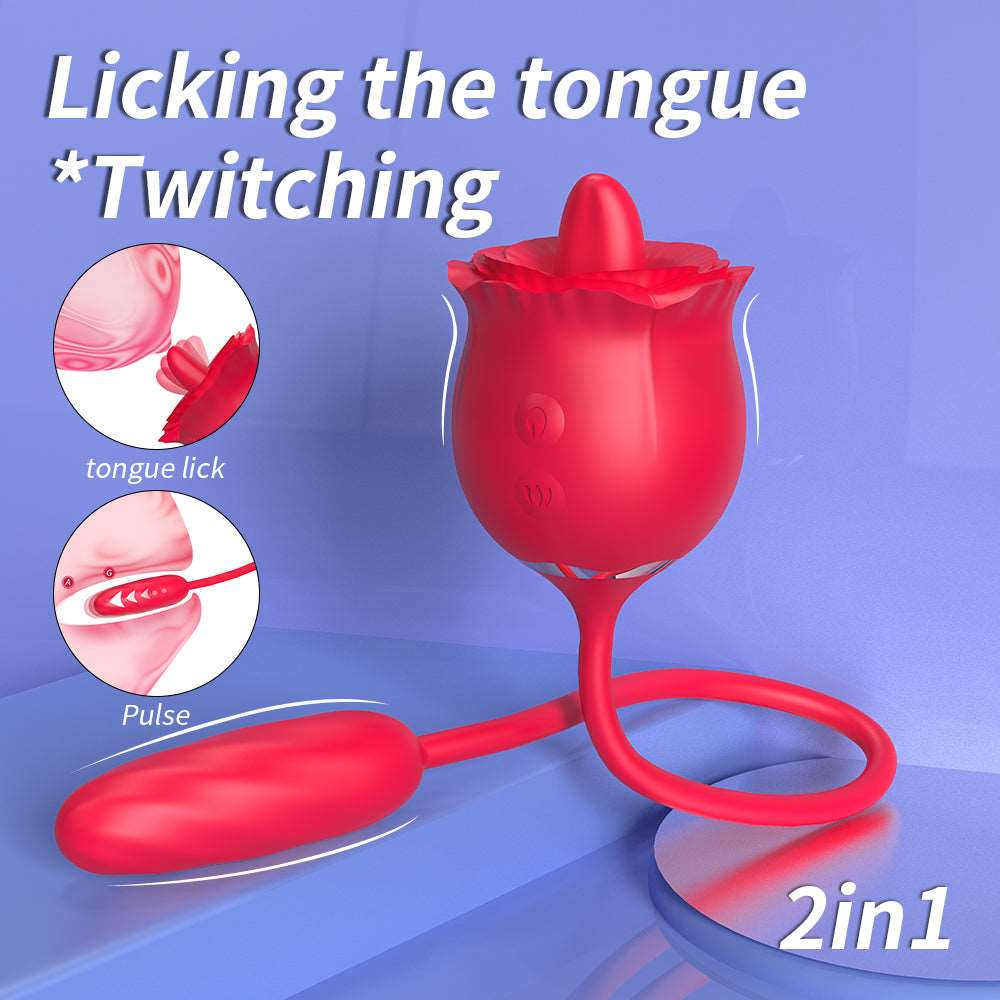 Lurevibe - 2 In 1 Rose Toy Thrusting Dildo Vibrator With 9 Tongue Licking 9 Thrusting Vibrating