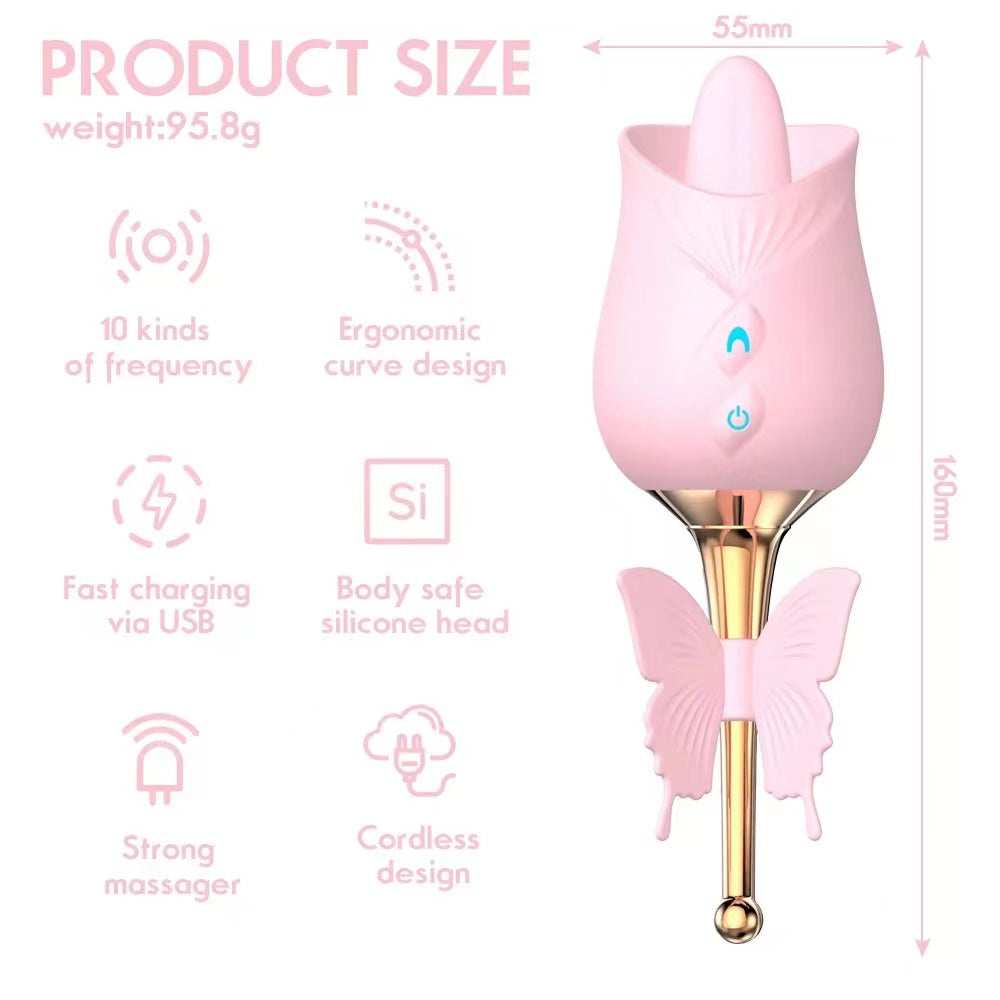 Lurevibe - 10-Frequency Vibration Tongue Licking Rose Vibrator - Lurevibe