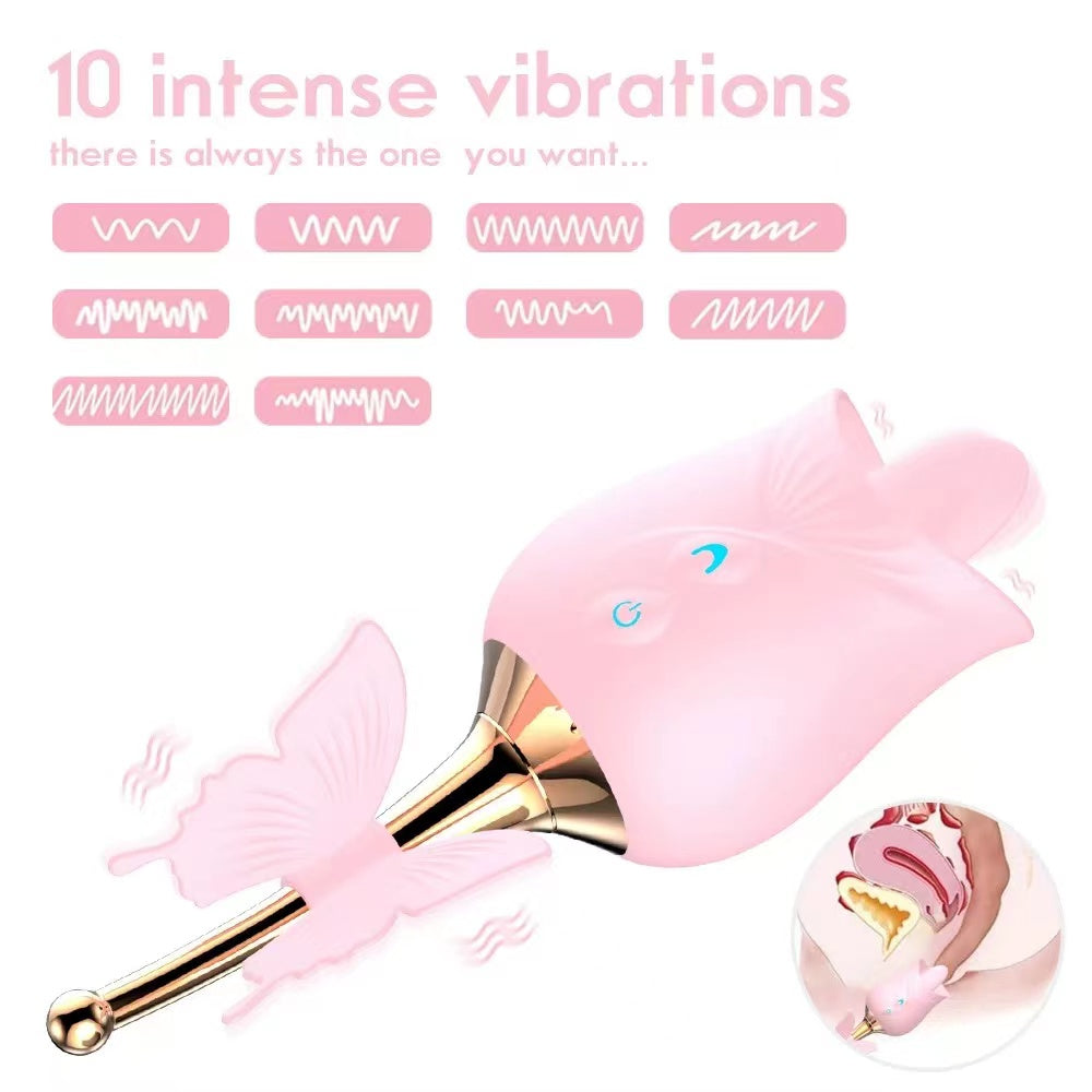 Lurevibe - 10-Frequency Vibration Tongue Licking Rose Vibrator - Lurevibe