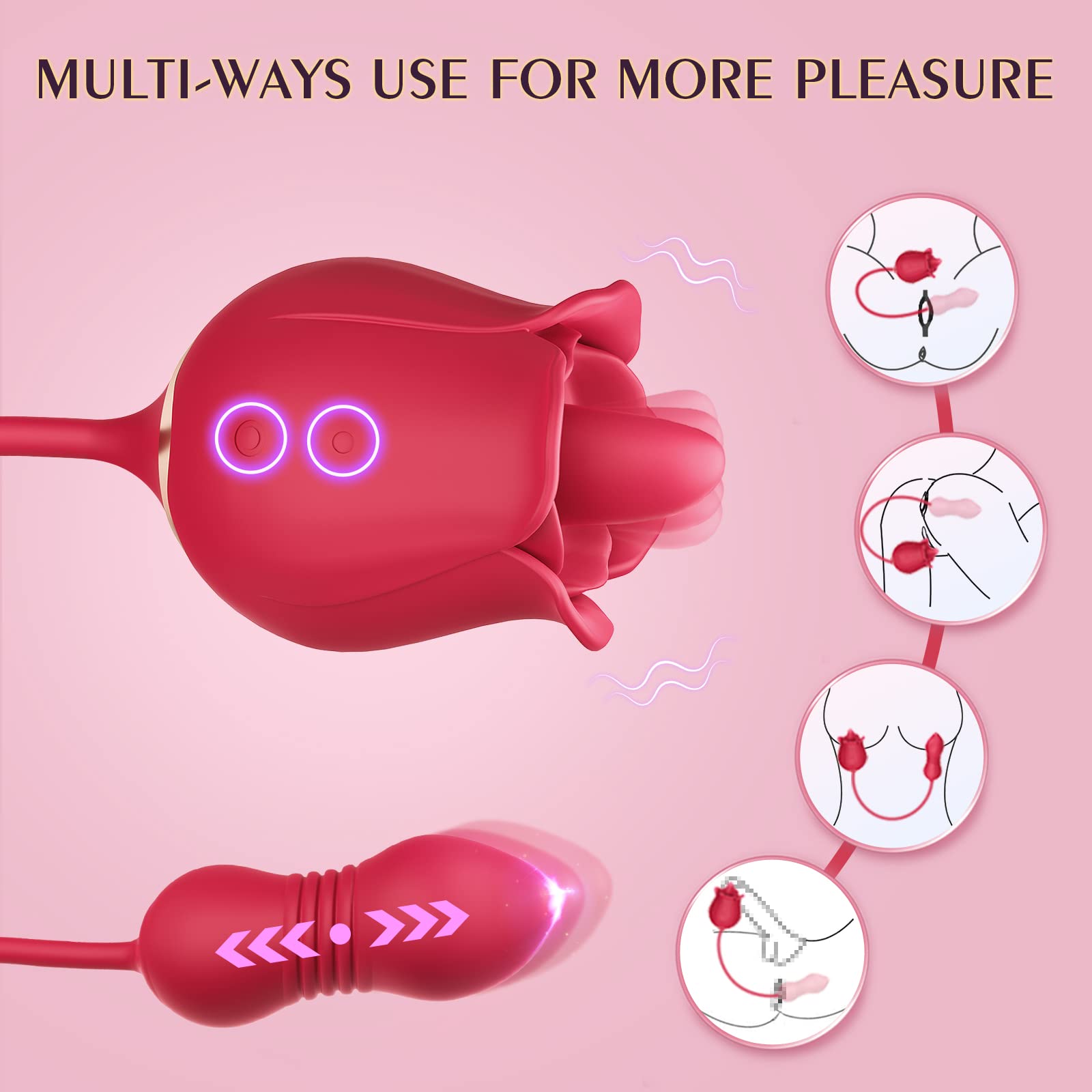 Lurevibe - Rose Toy Vibrator Female Telescopic Egg Jumping  Tongue Licker Sex Toys - Lurevibe