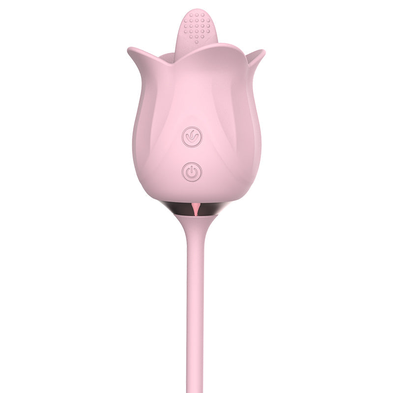 Lurevibe - 3-in-1 Blooming Sexy Pink Rose Toy Rotating Pearls Telescopic Tongue-licking Vibrator - Lurevibe