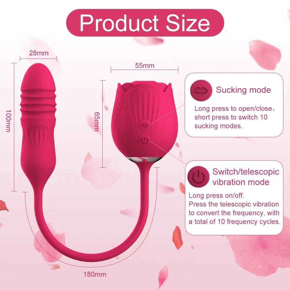 Lurevibe - Rose Toy Vibrator Female Telescopic Egg Jumping Tongue Licker Sex Toys - Lurevibe