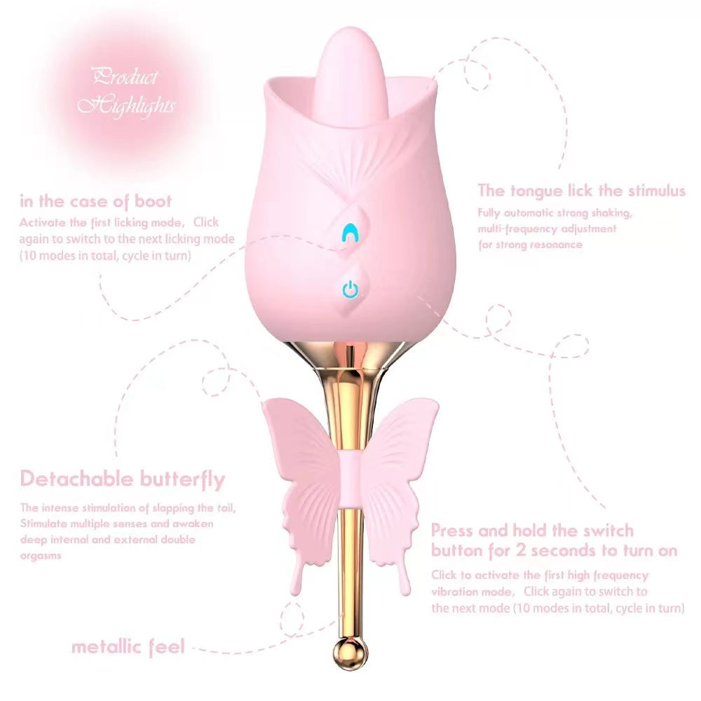 Lurevibe - 10-Frequency Vibration Tongue Licking Rose Vibrator - Lurevibe