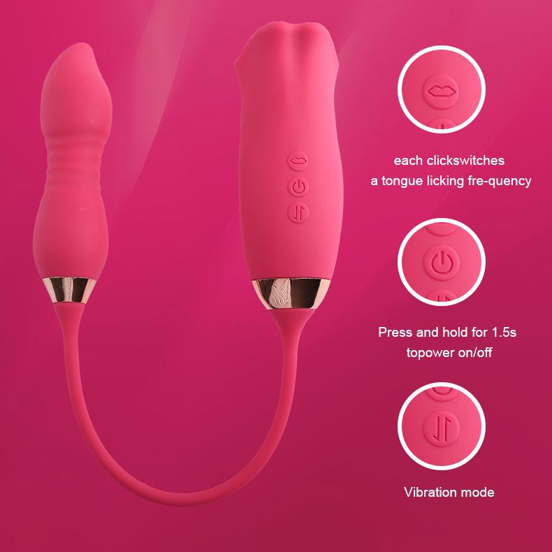 Lurevibe - Rose Muncher Scarlet Rose kiss 3-in-1 Bitting & Thrusting Vibrator - Lurevibe