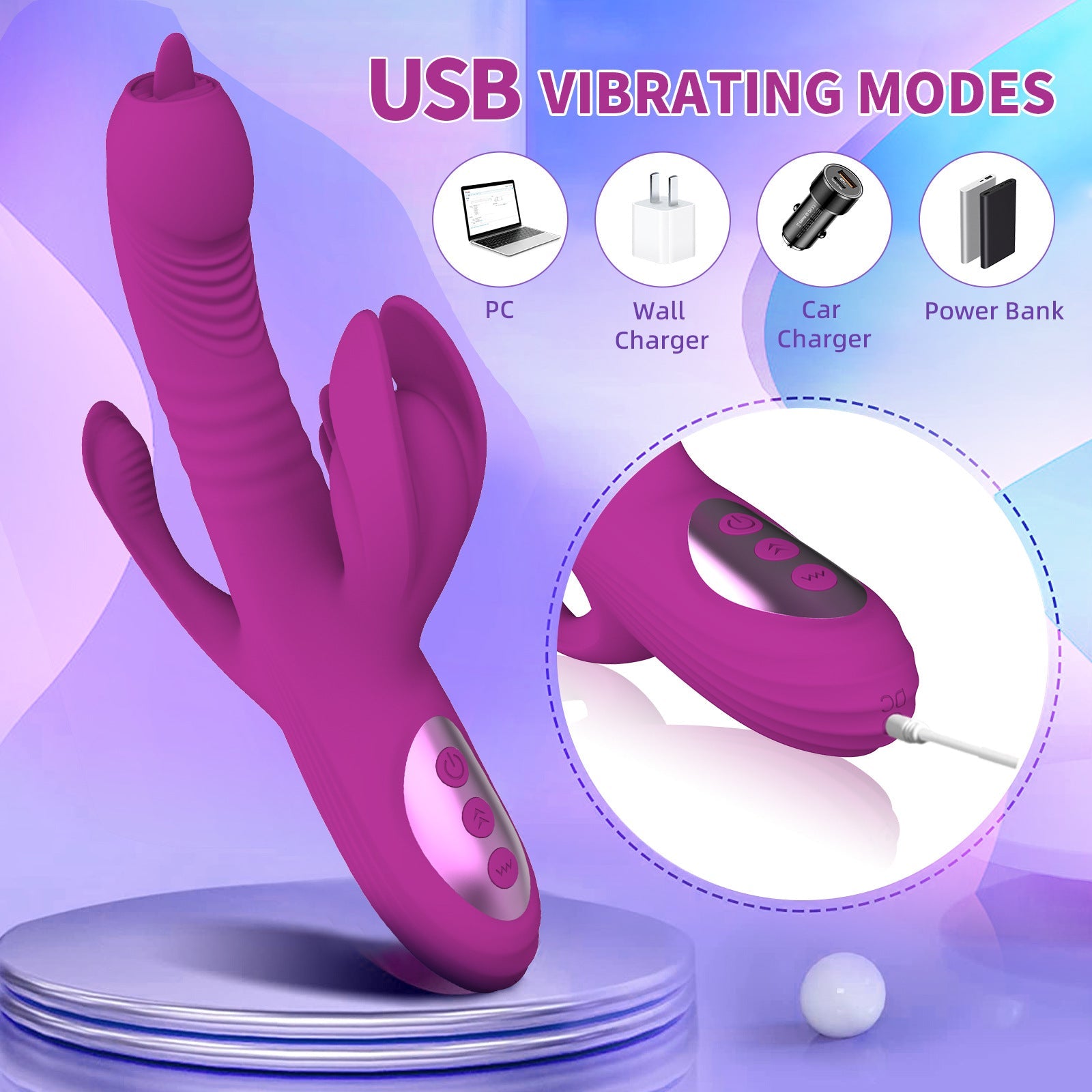 Lurevibe -Trident 4-in-1 Heating Telescopic Swinging Tongue-licking Vibrator - Lurevibe