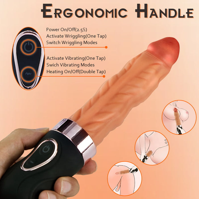 Lurevibe - Riley 7 Wriggling Quiet 9 Vibrating Heating Vaginal Anal Vibrator Lifelike Dildo 9.65 Inch - Lurevibe