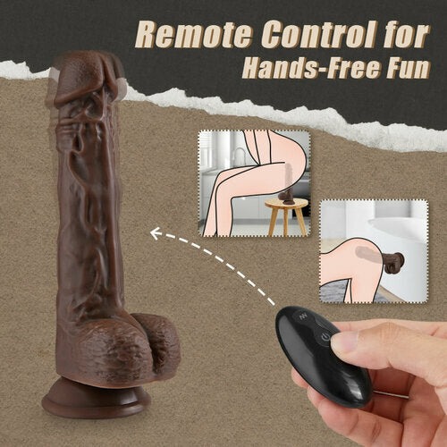 Lurevibe - 9.05 Inch Realistic 8 Thrusting Vibrating Heating Black Dildo with Remote Control - Lurevibe