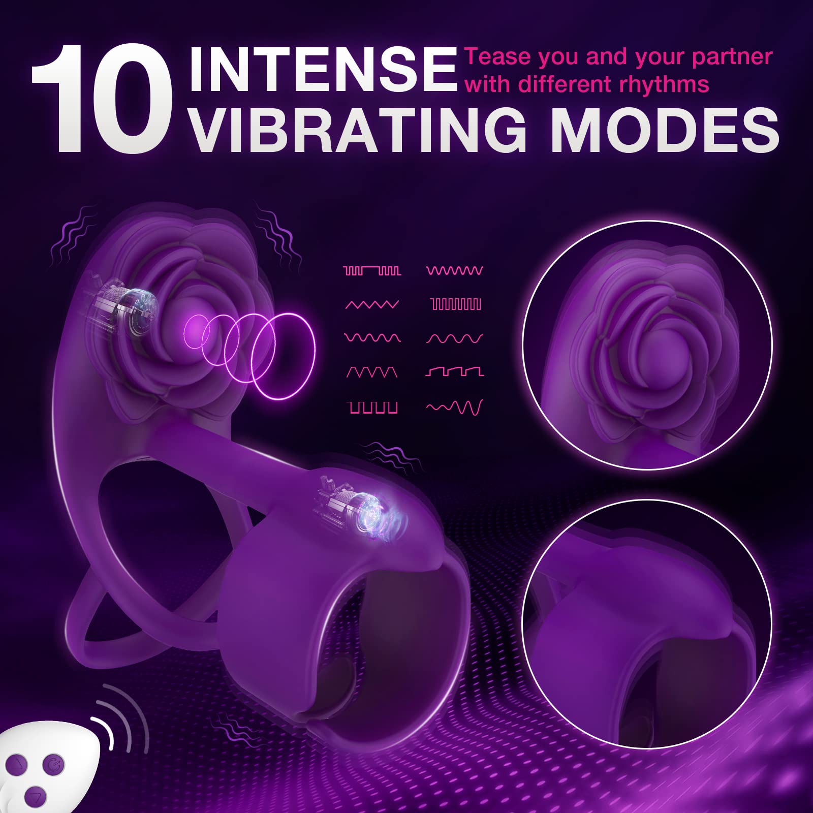 Lurevibe - 3 IN 1 Vibrating Rose Penis Ring with 10 Vibration - Lurevibe