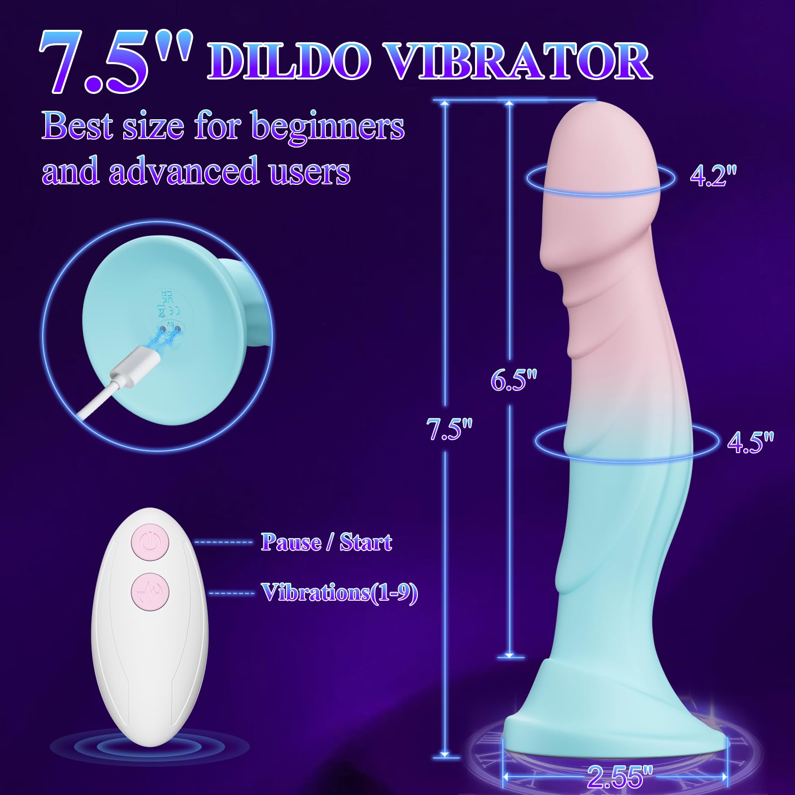 Lurevibe 7.5” Silicone Realistic Dildos with Suction Cup for Women - Lurevibe