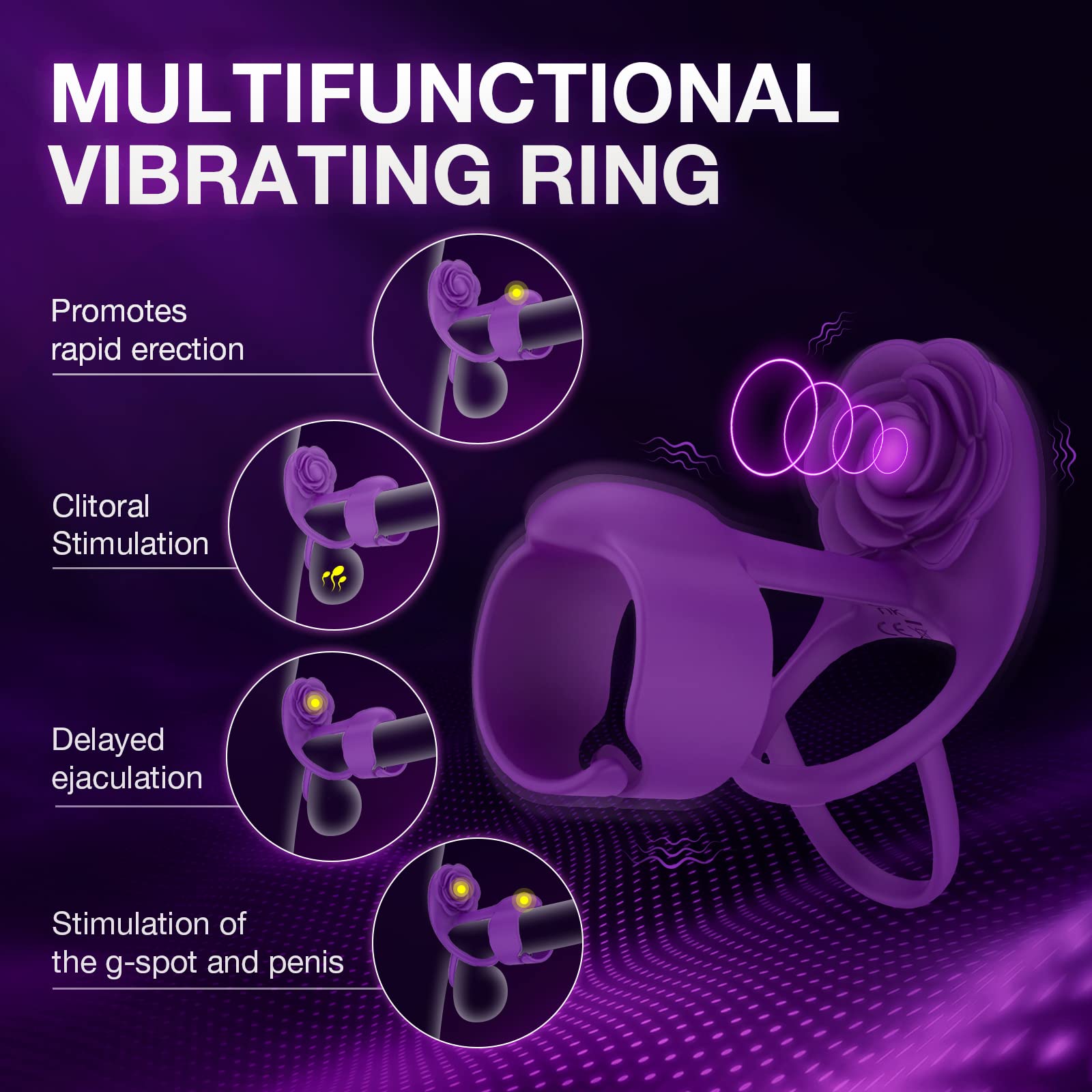 Lurevibe - 3 IN 1 Vibrating Rose Penis Ring with 10 Vibration - Lurevibe