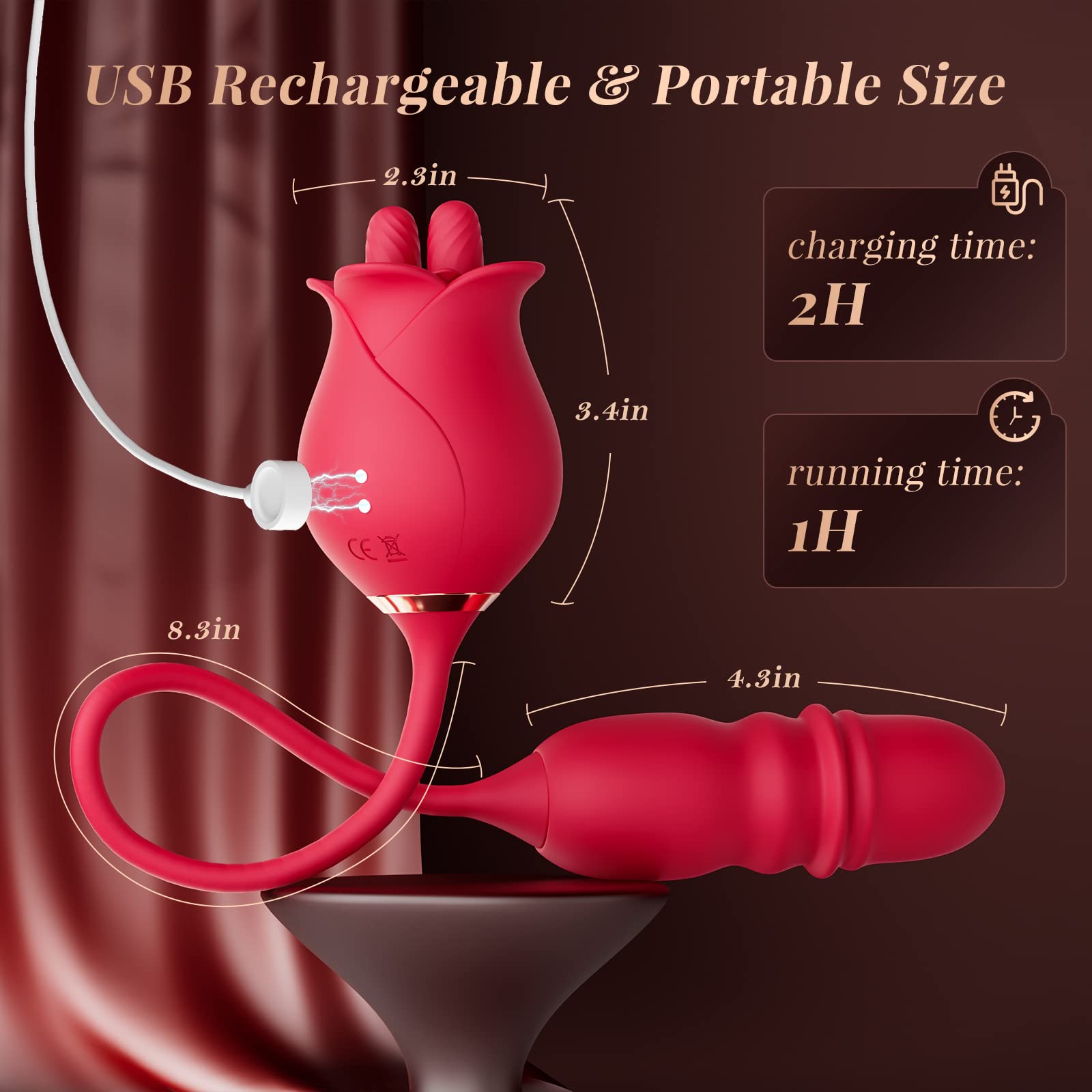 Lurevibe - Rose Romeo 3in1 Dual Tongue Rose Adult Toys Vibrators with 10 Licking & 10 Thrust, Clitoral Nipple Anal G Spot Vibrator - Lurevibe