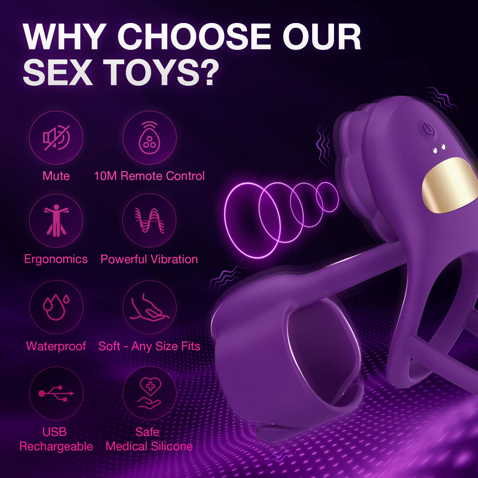 Lurevibe - 3 IN 1 Vibrating Rose Penis Ring with 10 Vibration - Lurevibe