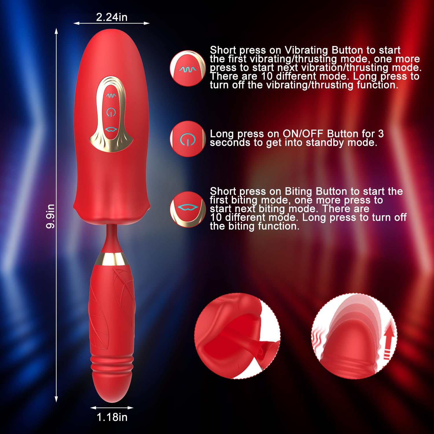 Lurevibe - Rose Muncher Lip Tongue Suction Vibrator With Thrusting Dildo Vibrator - Lurevibe