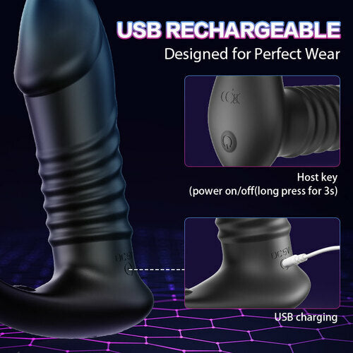 Lurevibe - 10 Thrilling Vibration 3 Thrusting Silicone Remote Control Cock Ring Anal Vibrator - Lurevibe