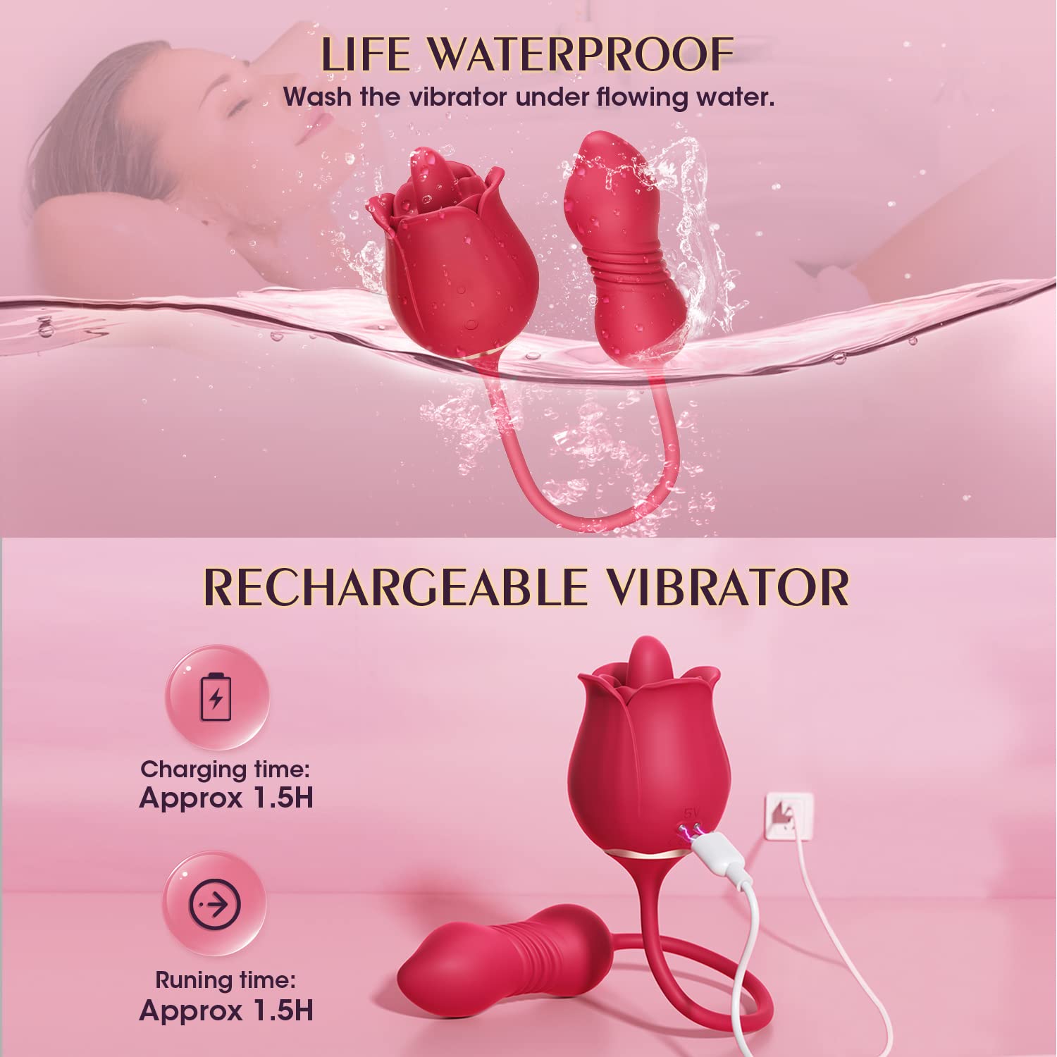 Lurevibe - Rose Toy Vibrator Female Telescopic Egg Jumping  Tongue Licker Sex Toys - Lurevibe