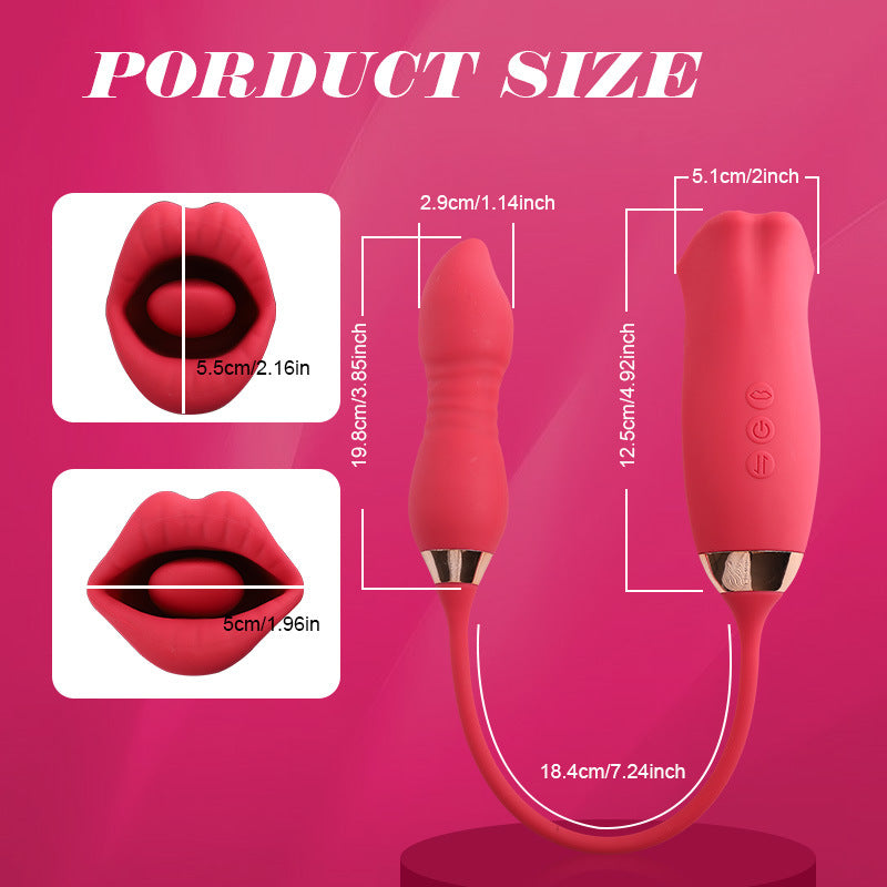 Lurevibe - Rose Muncher Scarlet Rose kiss 3-in-1 Bitting & Thrusting Vibrator - Lurevibe