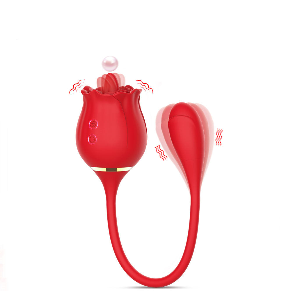 Lurevibe - 2 In 1 Rose Clitoris Vibrator Tongue Licking Thrusting Vibrator Nipple Stimulator