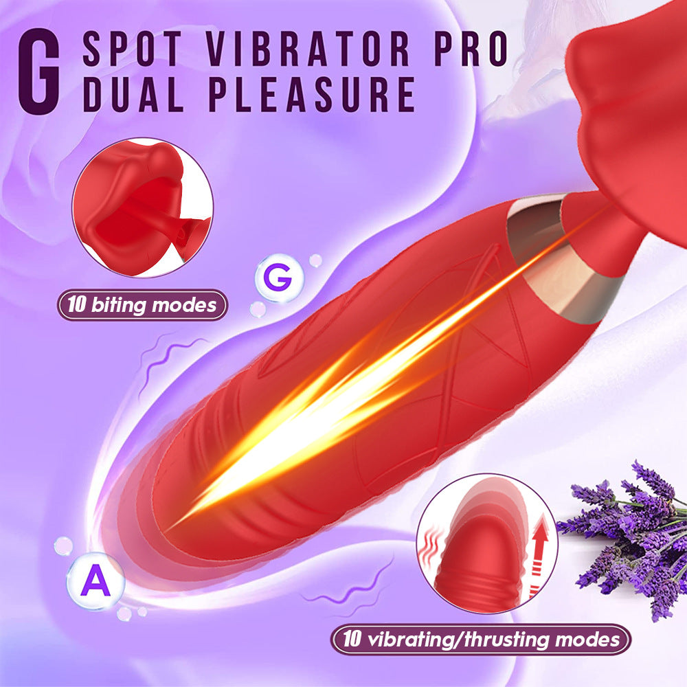 Lurevibe - Rose Muncher Lip Tongue Suction Vibrator With Thrusting Dildo Vibrator - Lurevibe