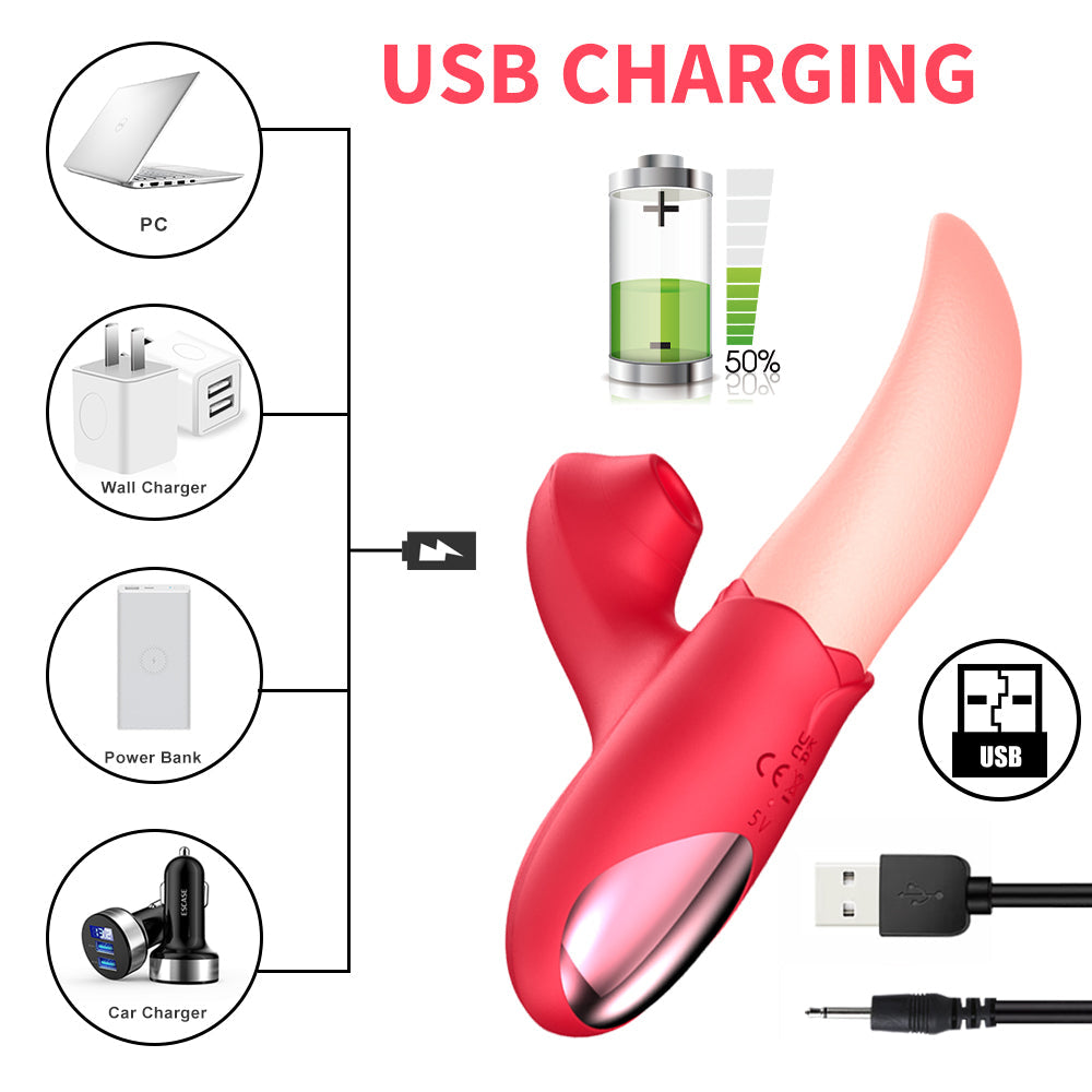 Lurevibe - Rose Generation Ⅱ Tongue Licking Vibrator Clit Sucking G Spot Stimulator Nipple Massager - Lurevibe