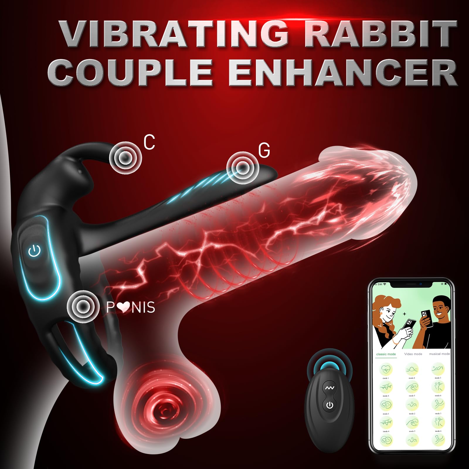 Lurevibe - Bunny Ring III Vibrating Cock Ring Penis Ring with APP, Couples Sex Toys Vibrators - Lurevibe