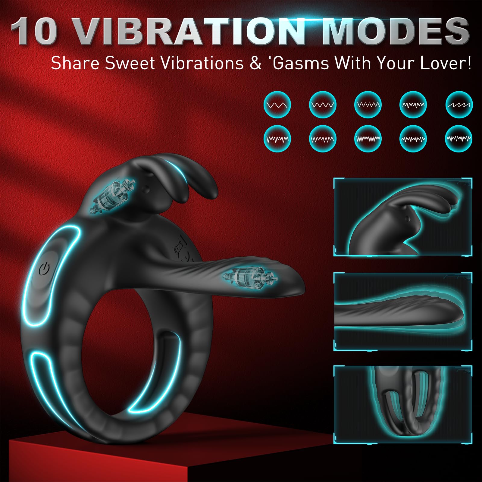 Lurevibe - Bunny Ring III Vibrating Cock Ring Penis Ring with APP, Couples Sex Toys Vibrators - Lurevibe