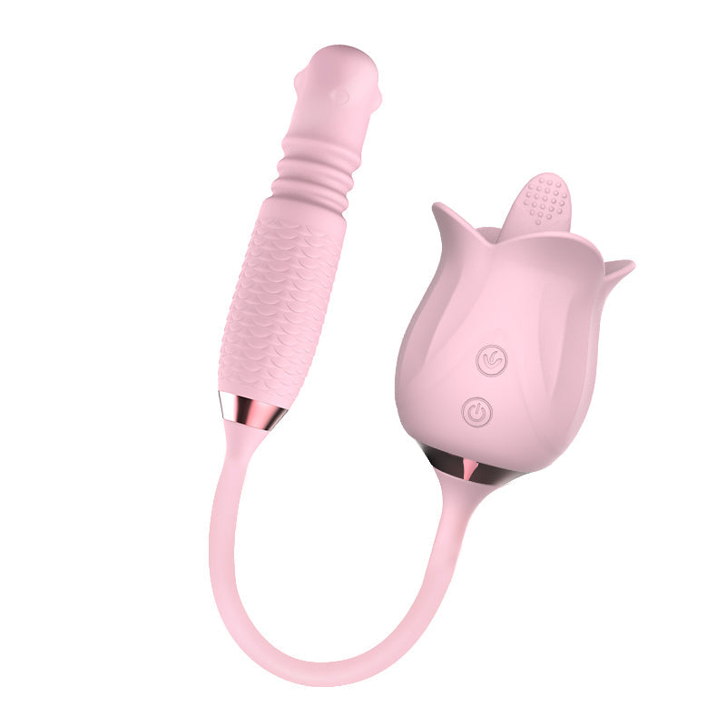 Lurevibe - 3-in-1 Blooming Sexy Pink Rose Toy Rotating Pearls Telescopic Tongue-licking Vibrator - Lurevibe