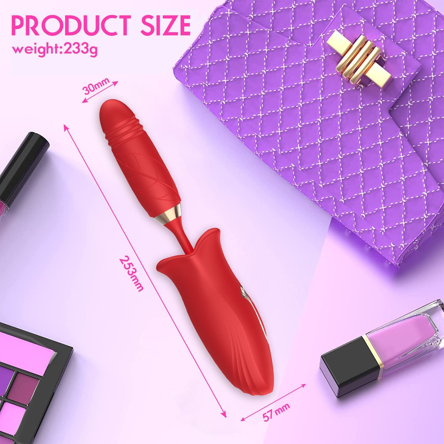 Lurevibe - Rose Muncher Lip Tongue Suction Vibrator With Thrusting Dildo Vibrator - Lurevibe