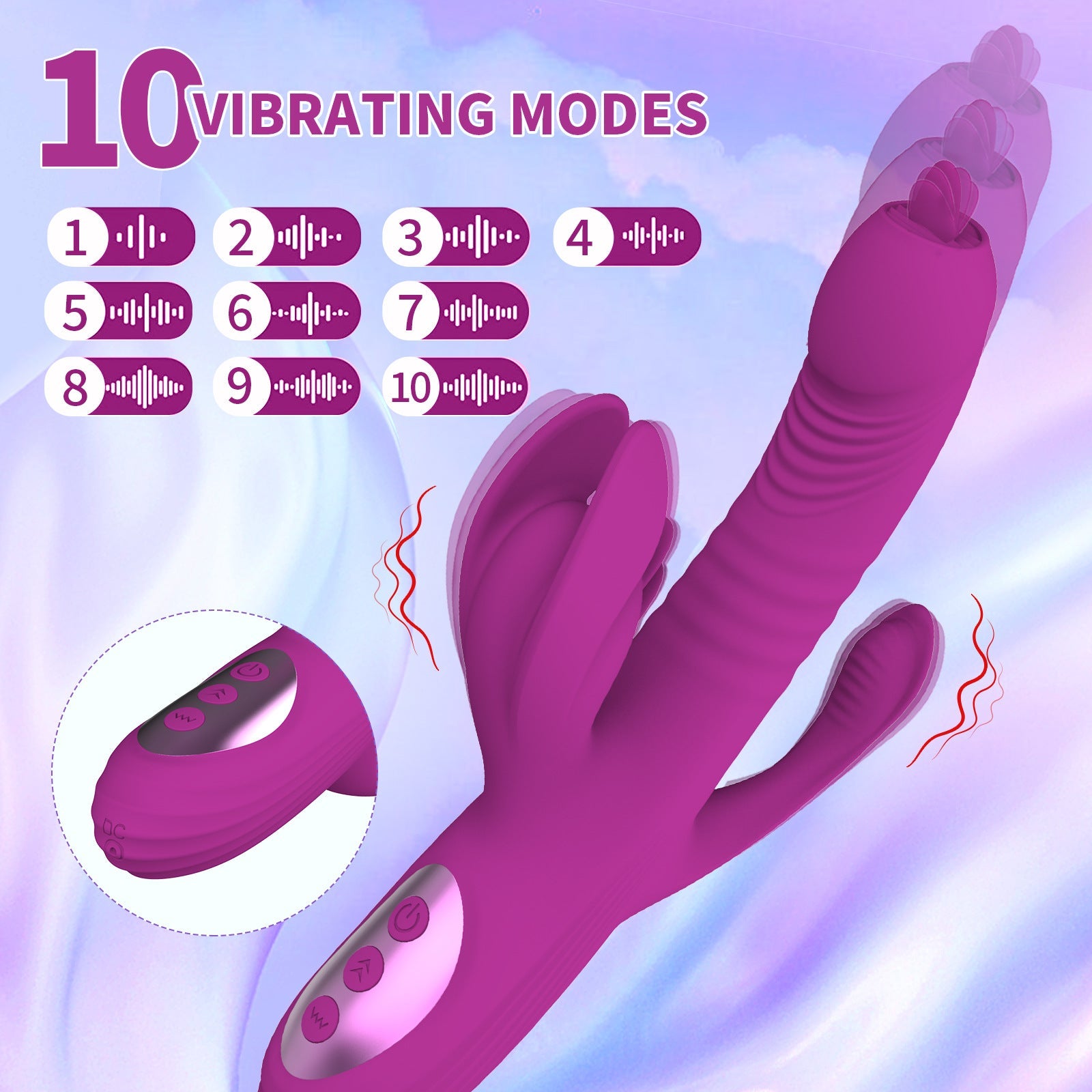 Lurevibe -Trident 4-in-1 Heating Telescopic Swinging Tongue-licking Vibrator - Lurevibe