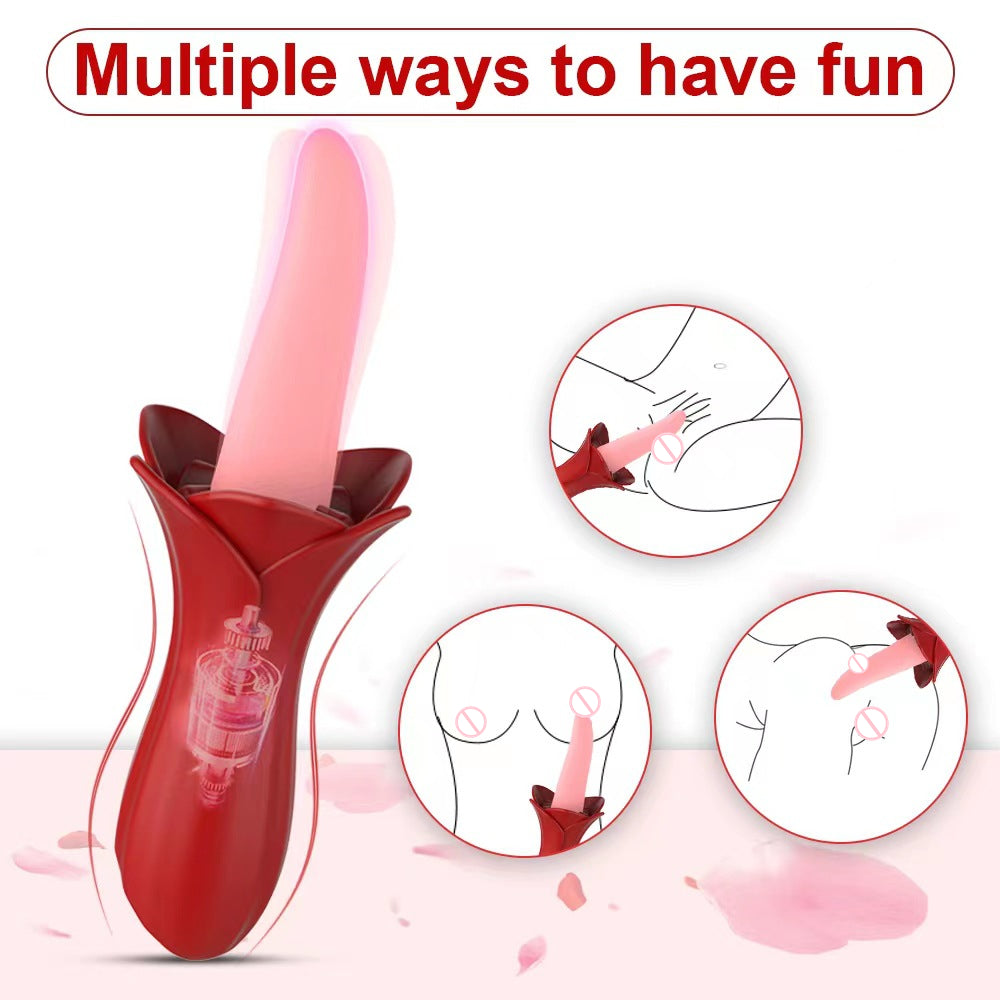 Lurevibe - Rose Tongue Vibrating Stick Vaginal Licking Clitoris Stimulator - Lurevibe