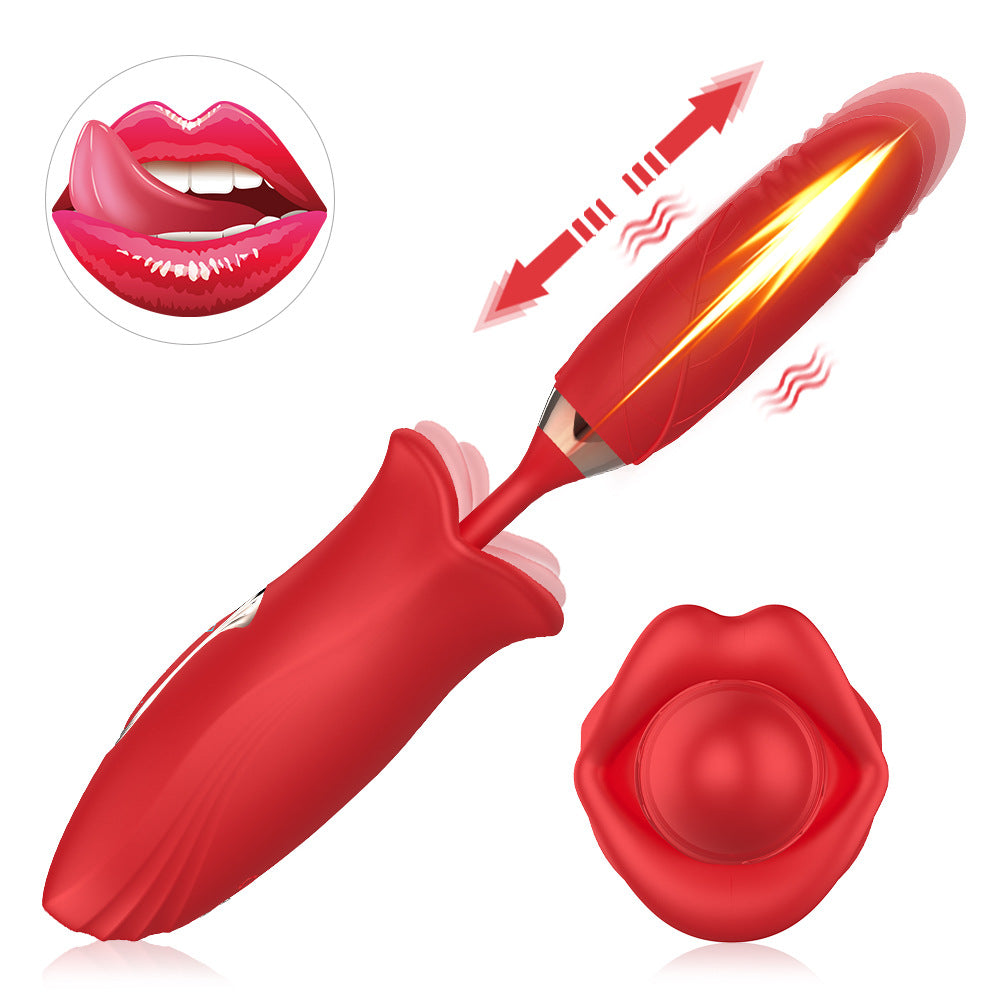 Lurevibe - Rose Muncher Lip Tongue Suction Vibrator With Thrusting Dildo Vibrator - Lurevibe