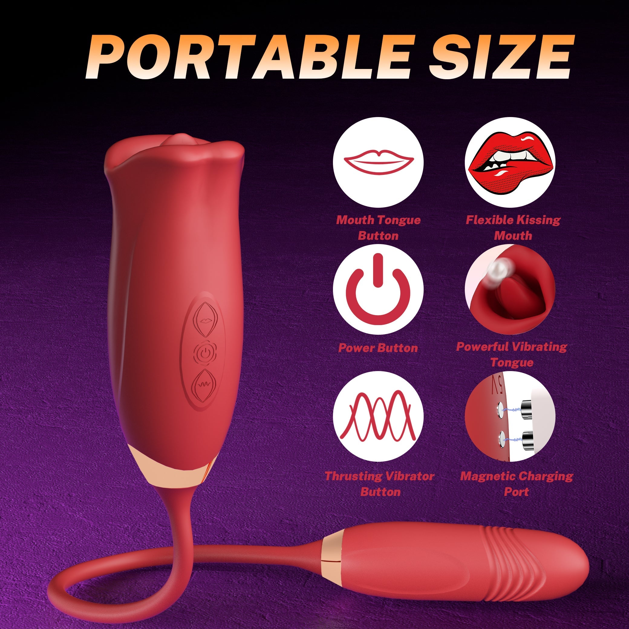 Lurevibe - Rose Muncher Rose Kiss Tongue Vibrator With Thrusting Dildo Vibrator - Lurevibe