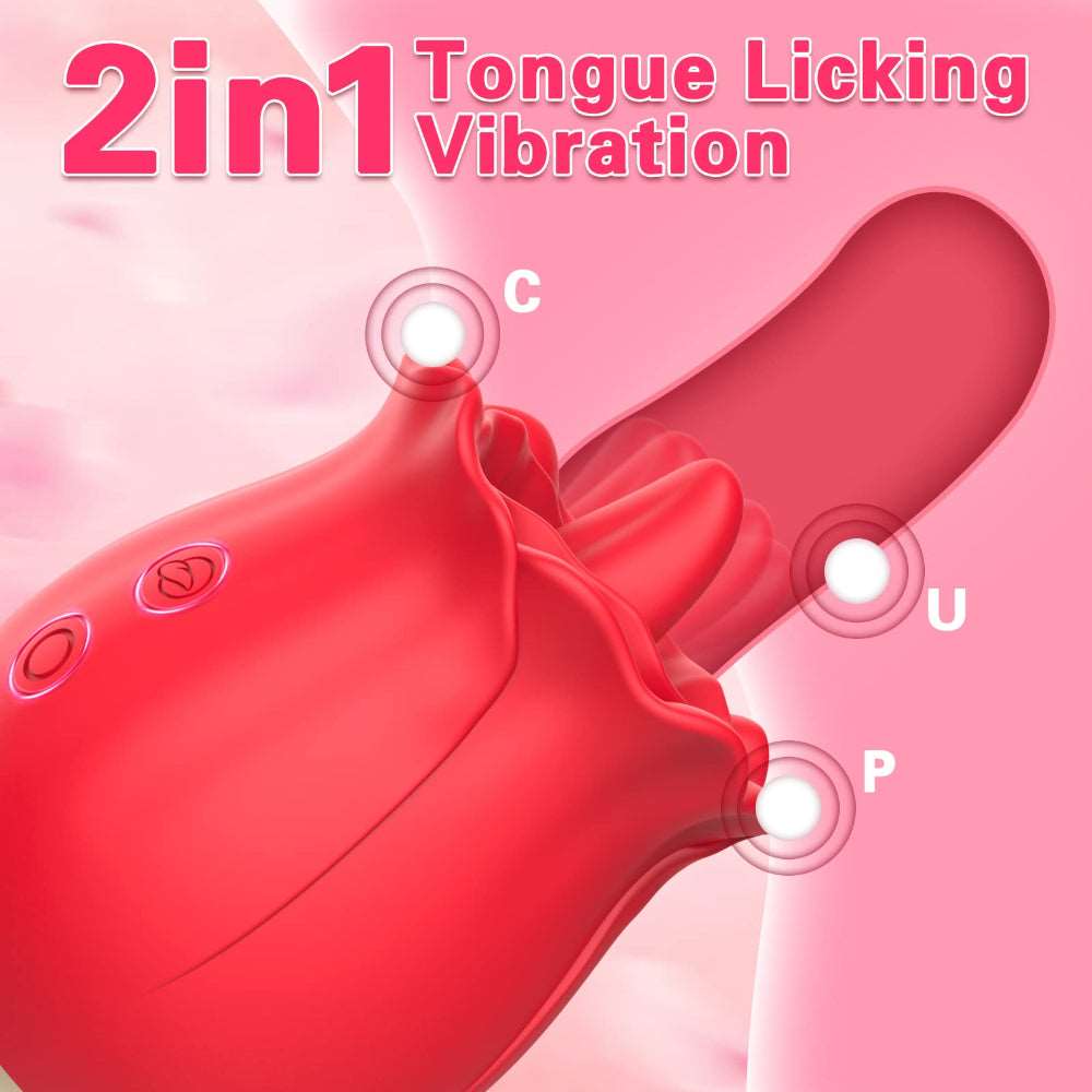 Lurevibe - 2 In 1 Rose Clitoris Vibrator Tongue Licking Thrusting Vibrator Nipple Stimulator