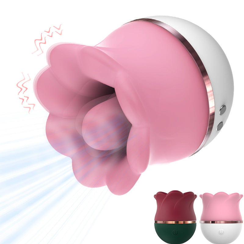 Lurevibe - 2 In 1 Rose Kiss Tongue Licking Rose Flower Vibrator - Lurevibe