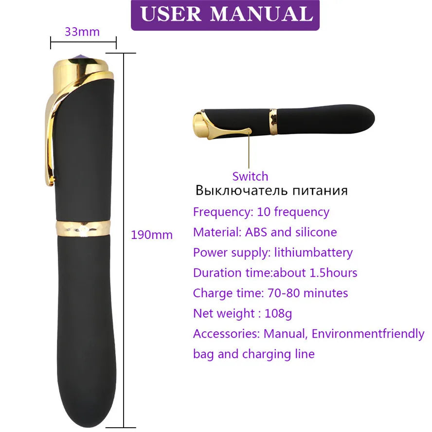 Lurevibe 10 Speed Pen-shaped G-spot Vibrating Dildo Magic Massager - Lurevibe